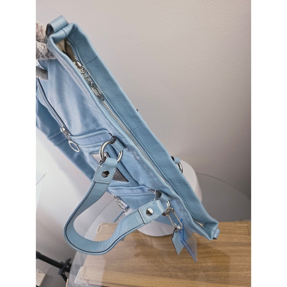 Coach Poppy Spotlight Tote Light Blue Leather Bag Silver Hardware 14564 - Picture 12 of 16